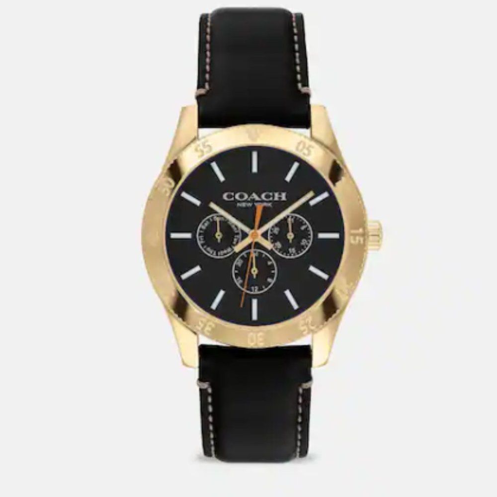 NIB COACH CASEY WATCH, 42mm MINERAL CRYSTAL BUCKLE CLOSURE GOLD TONE BLACK